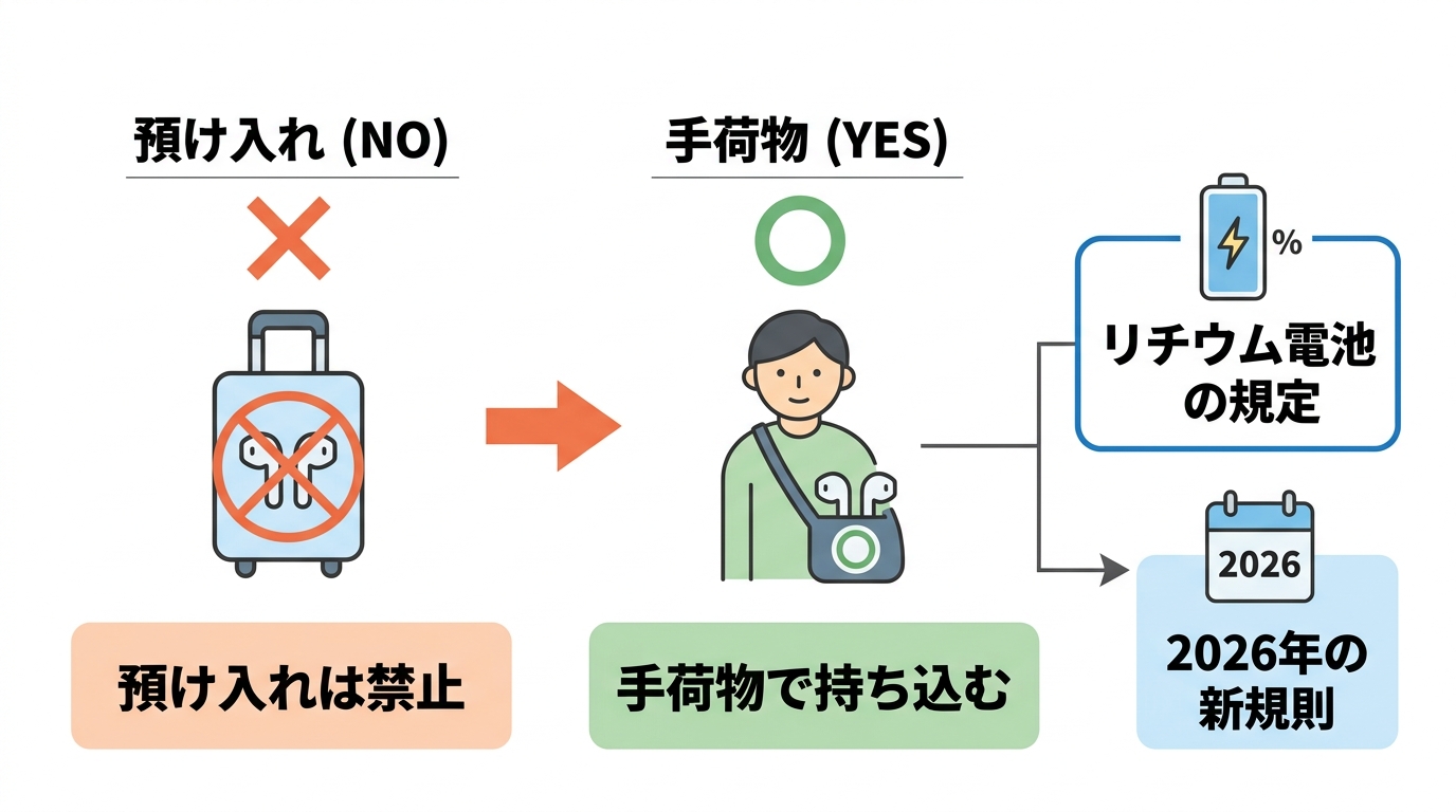 ワイヤレスイヤホンの機内持ち込みルール