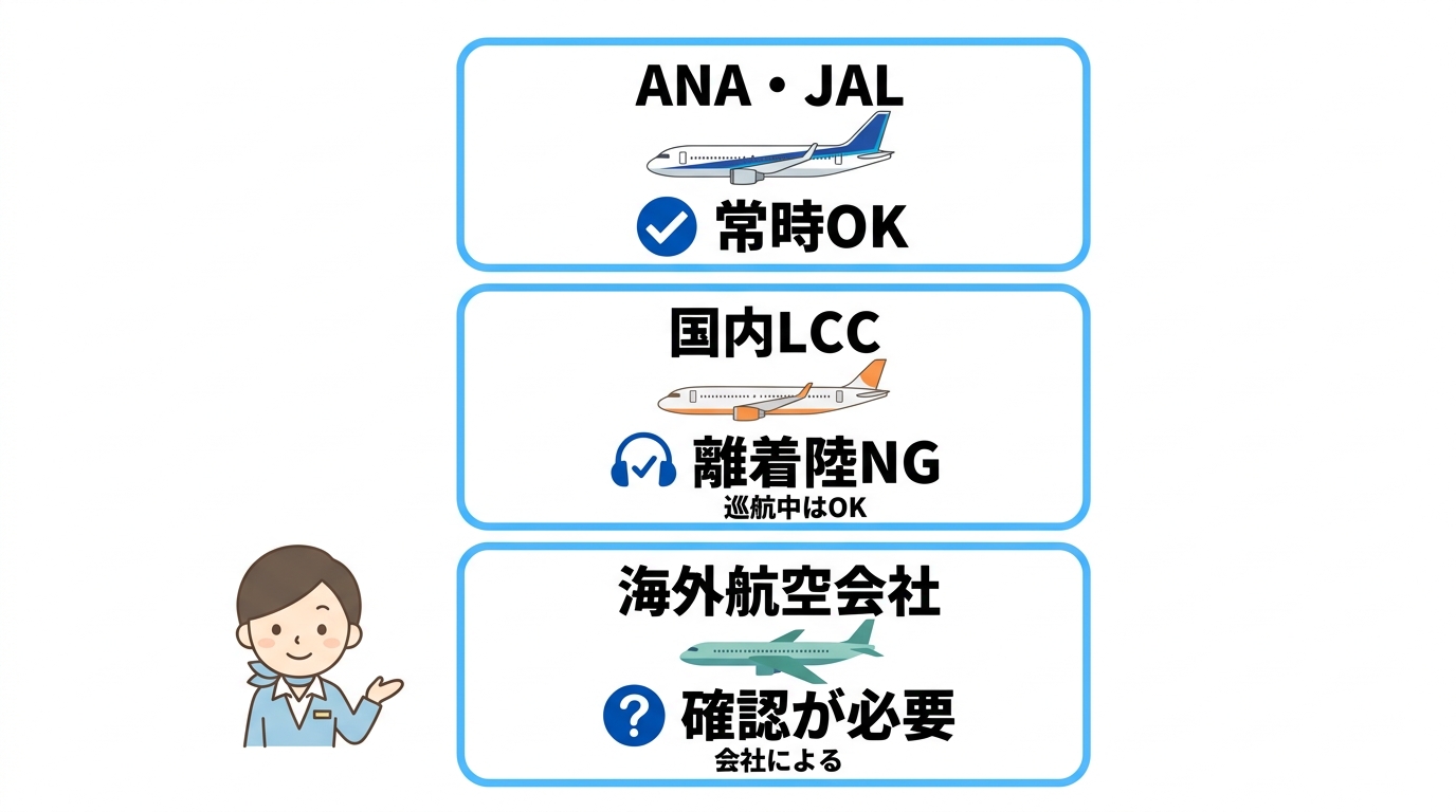 航空会社別のBluetooth利用制限一覧